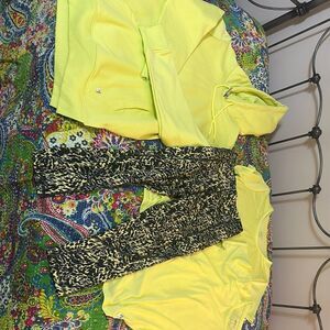 VEVO Active Bright Yellow Hoodie and 2 Tops with Patterned Leggings